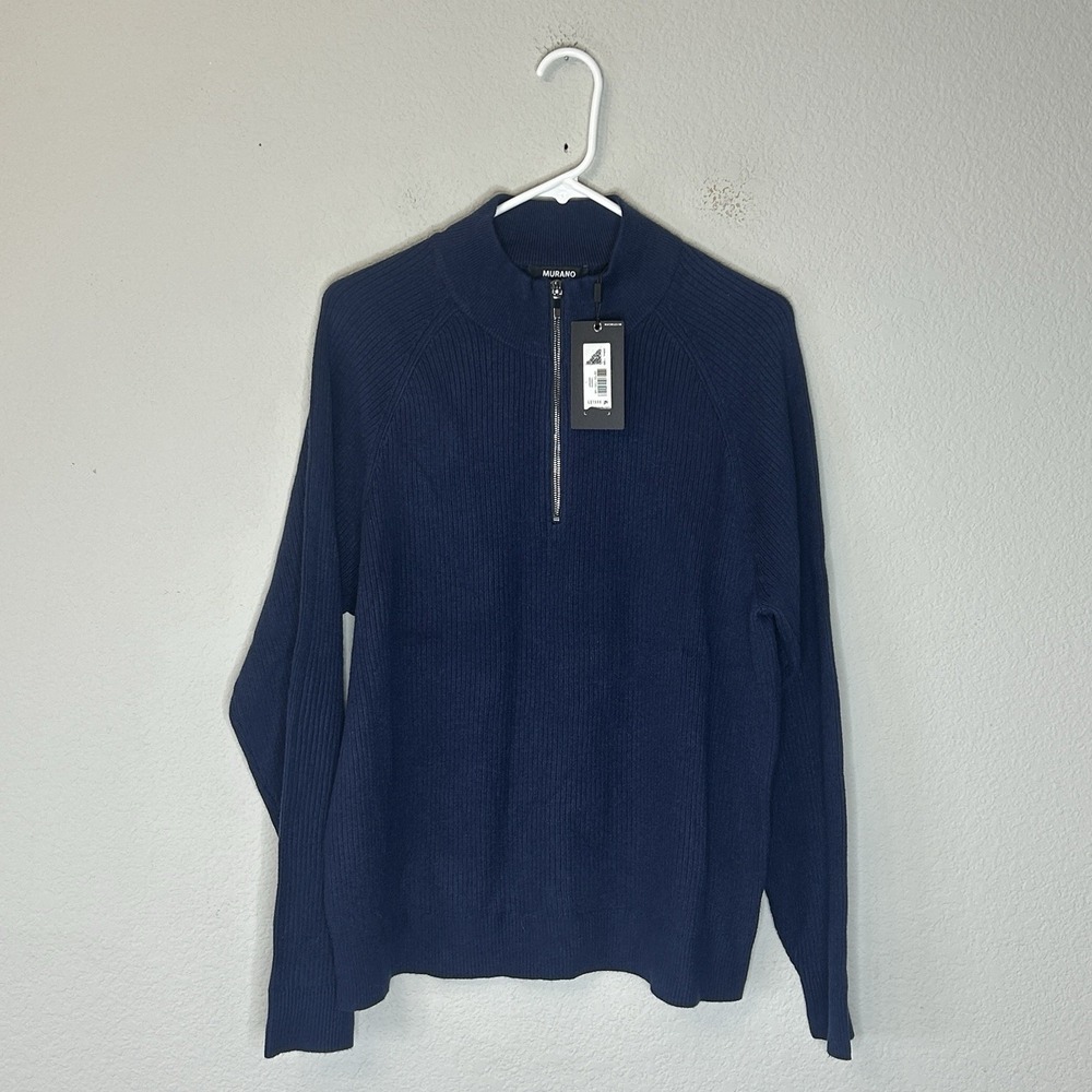 NWT Murano Comfortable Lux 1/4 Zip Long Sleeve Ribbed Sweater Size L Navy Blue